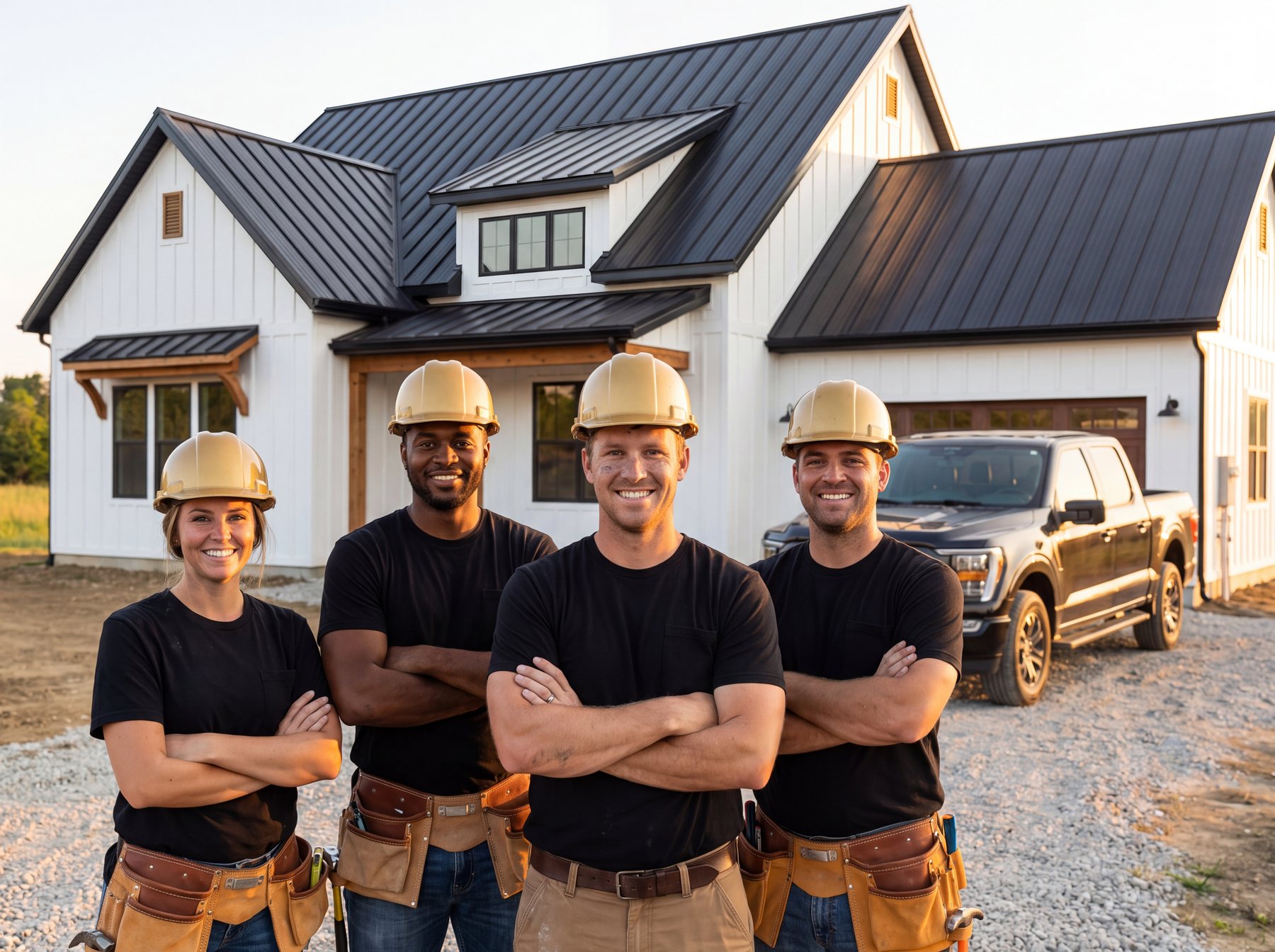 The Terra Alta crew in front of a finished farmhouse